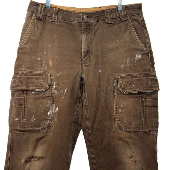 Duluth Trading Jeans Mens 36×32 Brown Carpenter Work Canvass worn workwear - Picture 2 of 9